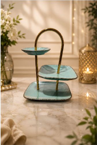 Luxury Ceramic Three-Tier Serving Stand for Fruits & Cakes  SQLG